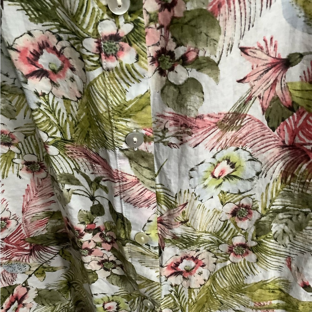 J. Jill Silk Blend Hummingbird Tropical Floral Button Down Blouse Sz L - Picture 5 of 12